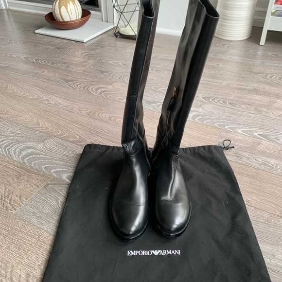 EMPORIO ARMANI BLACK LEATHER HIGH BOOT 36 - Picture 2 of 8